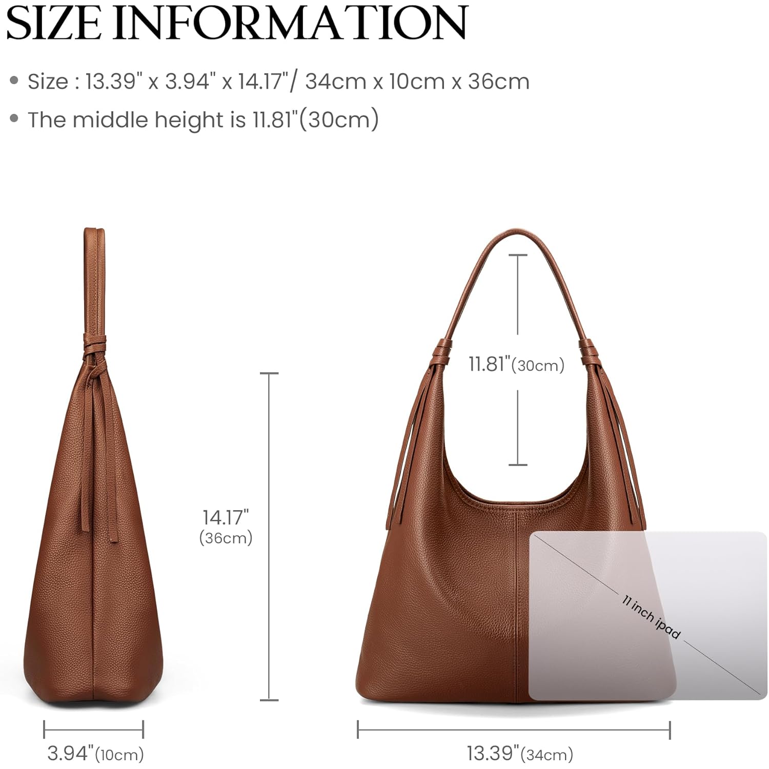 befen Genuine Leather Slouchy Hobo Purses for Women, Top Grain Real Leather Tote Handbags Shoulder Satchel with Tassel Ribbon