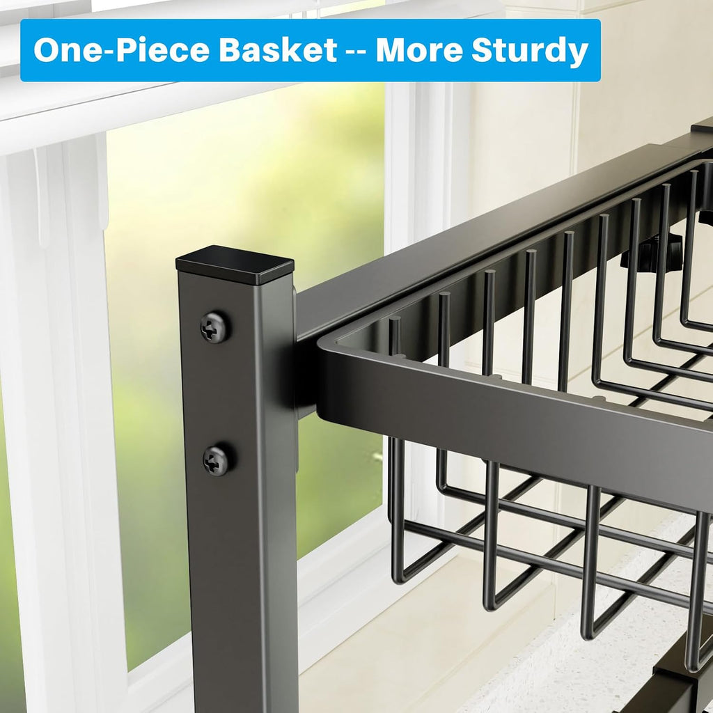 Snslxh 4 Baskets 2-Tier Over The Sink Dish Drying Rack, 26.57"-35", Large Sink Rack For Kitchen, Extensible And Adjustable, Saving Kitchen Space
