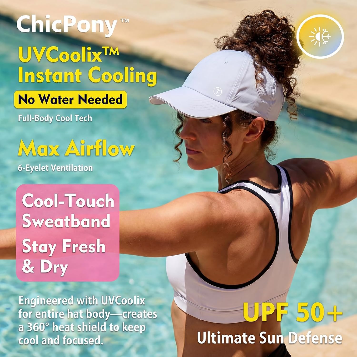 TOP-EX ChicPony™ Women's High Ponytail Baseball Cap, UPF 50+ Cooling Breathable Hat for Running Golf & Big Heads Sun Faded Yellow
