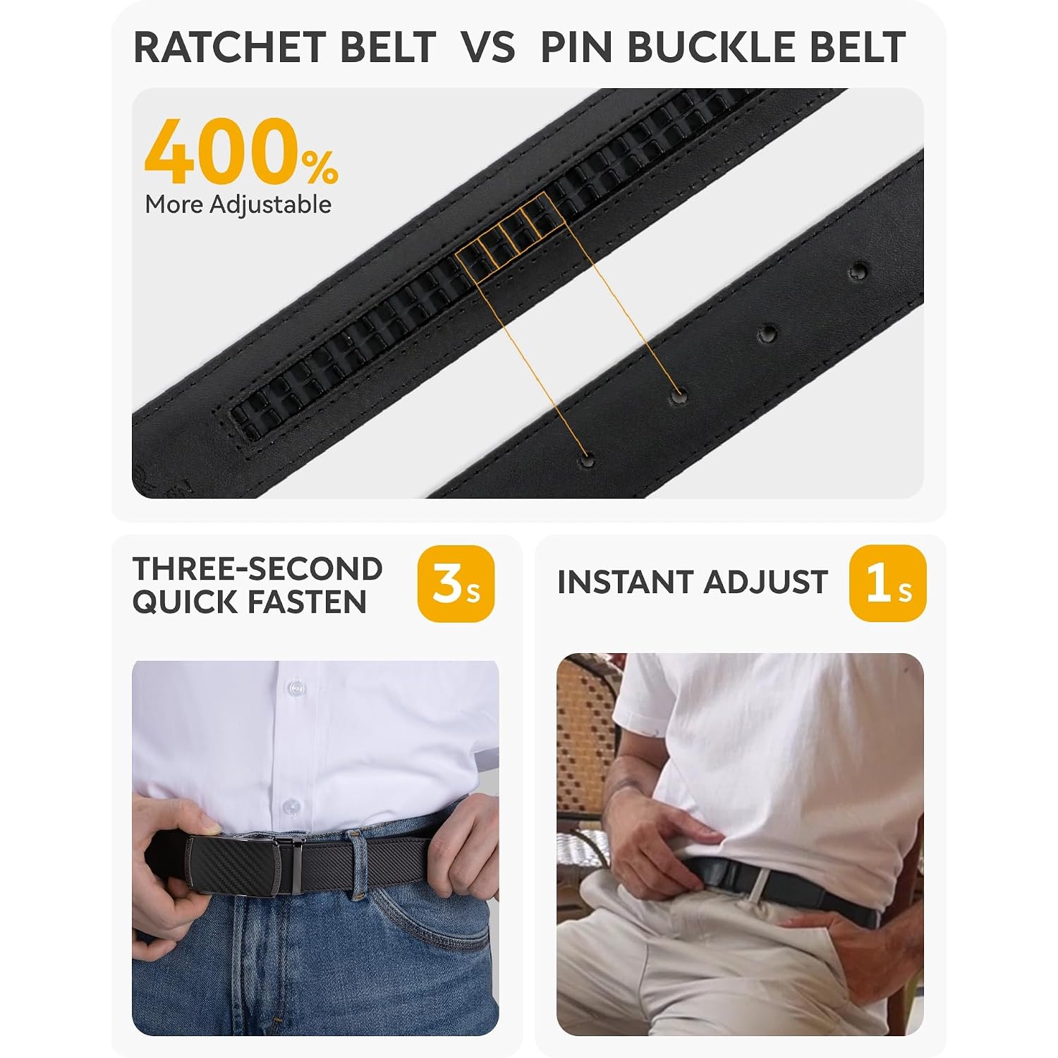 Chaoren Mens Belt Leather Ratchet Belt - Customizable Fit, Effortless Style (35Mm)
