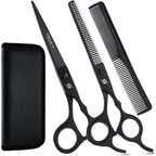 Hair Cutting Scissors Set – 7 Inch Razor-Sharp Barber Shears & Thinning Scissors, Comb & Case Ergonomic, Adjustable Tension (Matte Black Finish)