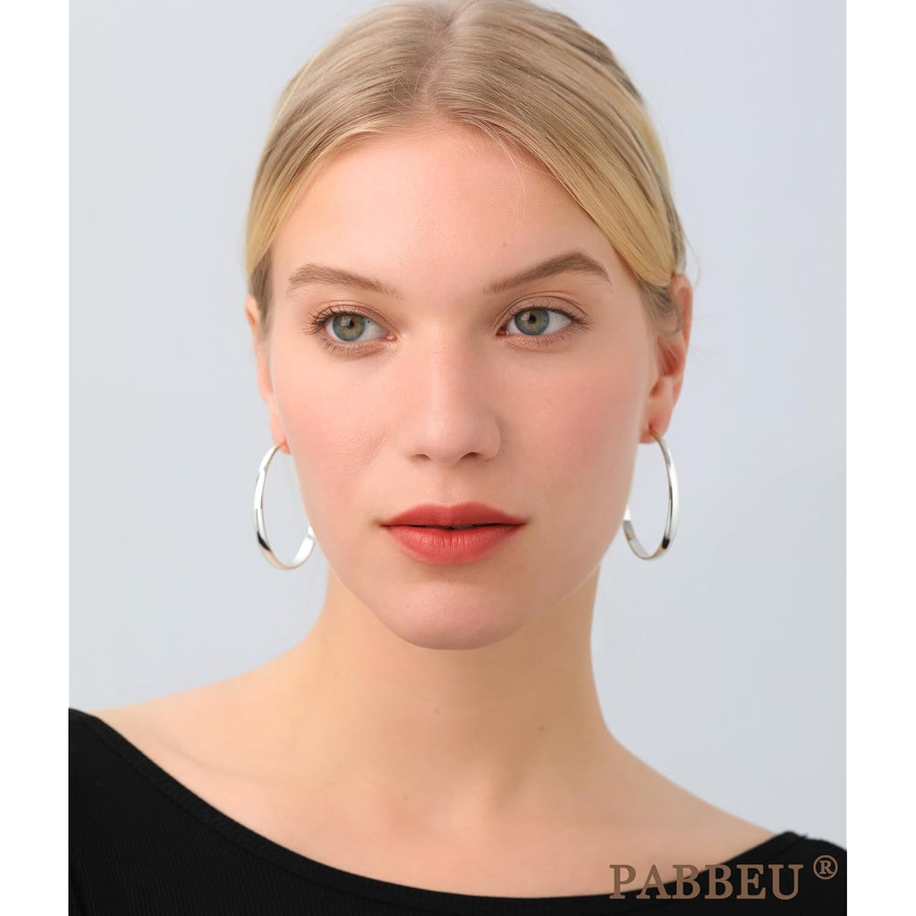 PABBEU Sterling Silver Hoop Earrings for Women - Large Hypoallergenic Thin Oversize Big Hoops - S925 Hypoallergenic