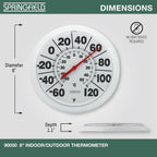 Springfield Indoor Outdoor Big And Bold Dial Thermometer, Wireless Thermometer With Easy To Read Large Numbers For Patio, Pool, And Indoor Areas, 8-Inch, White