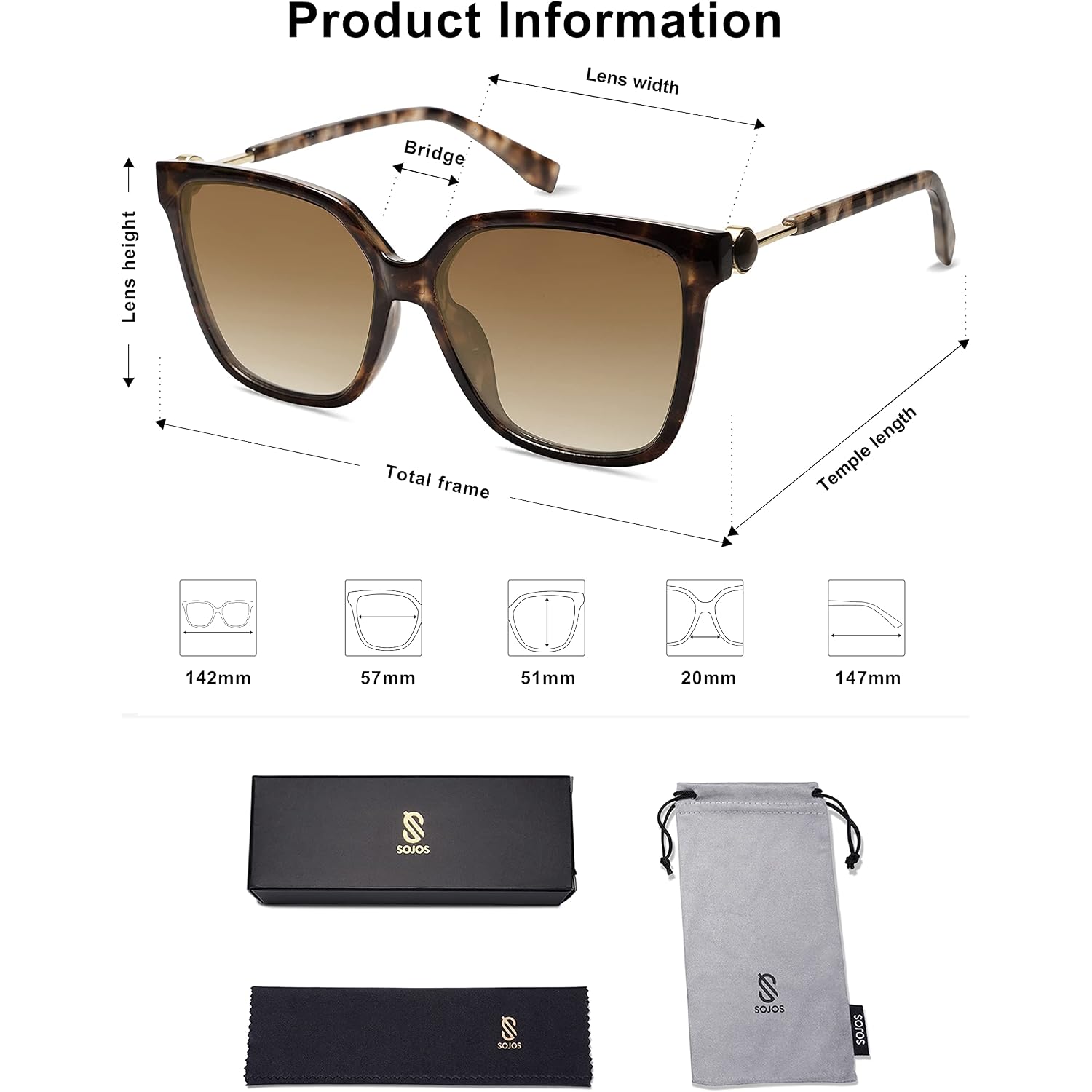SOJOS Fashion Square Sunglasses for Women Trendy UV Protection Lens Womens Sunnies Sunglasses SJ2196 Dark Tortoise