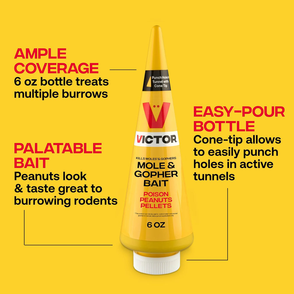 Victor Outdoor Mole & Gopher Poison Peanuts 4-Pack | Zinc Phosphide Rodenticide Bait For Mole And Gopher Killer Pest Control In Yards And Lawns, 6 Oz Per Container, M6006-4