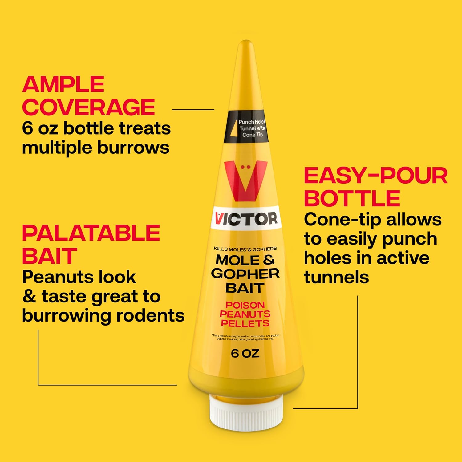 Victor Outdoor Mole & Gopher Poison Peanuts 4-Pack | Zinc Phosphide Rodenticide Bait For Mole And Gopher Killer Pest Control In Yards And Lawns, 6 Oz Per Container, M6006-4