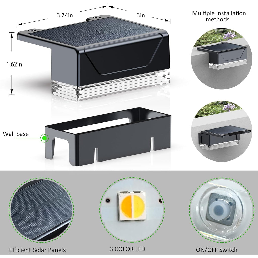 Lianglome Solar Fence Lights Outdoor - 3000/4000/6000K 3 Mode, Ip65 Waterproof Solar Powered Fence Lights, Dusk To Dawn For Outside, Backyard/Step/Patio/Deck/Stair Railings And Wall (8 Pack)