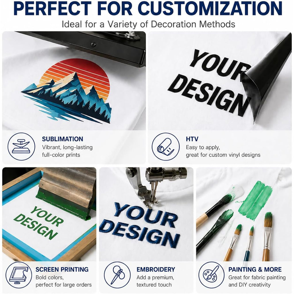 Polyester Adult T-Shirts For Sublimation, 6 Pack, White, Crew Neck, Short Sleeve