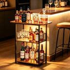 Eyteenokk Freestanding Wine Rack,3-Tier Small Mini Bar Table Liquor Cabinet With T-Shaped Countertop,Rustic Wood Metal Floor Wine Bottle Storage Stand For Home Bar Corner-23.62 X 9.44 X 27.67Inches