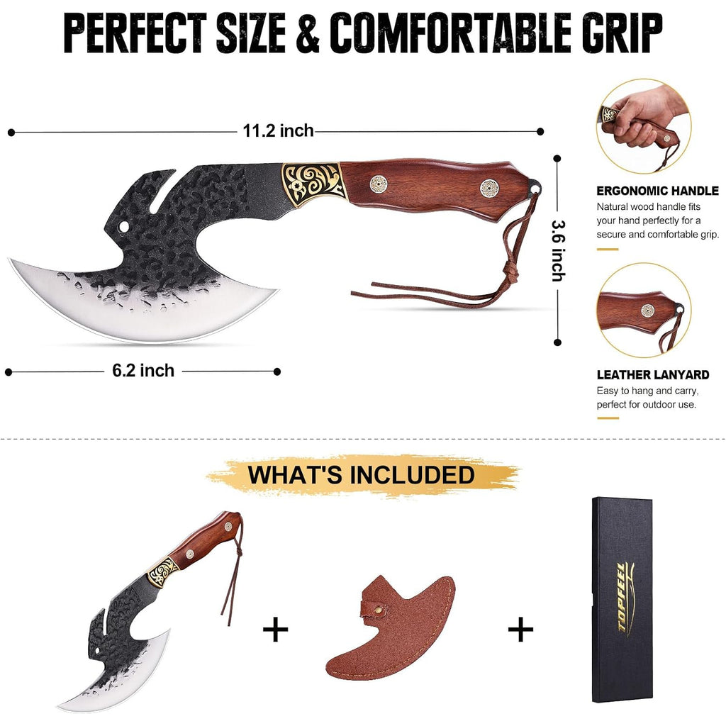 Hand Forged Viking Knife 6.2" Meat Cleaver With Sheath, Chinese Kitchen Axe Boning Knife For Meat Cutting, High Carbon Steel Butcher Knife Home Outdoor Bbq Camping Birthday Gifts For Men Dad