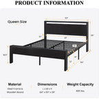Sha Cerlin 14 Inch Queen Size Metal Platform Bed Frame With Wooden Headboard And Footboard, Mattress Foundation, No Box Spring Needed, Large Under Bed Storage, Non-Slip Without Noise, Black Oak