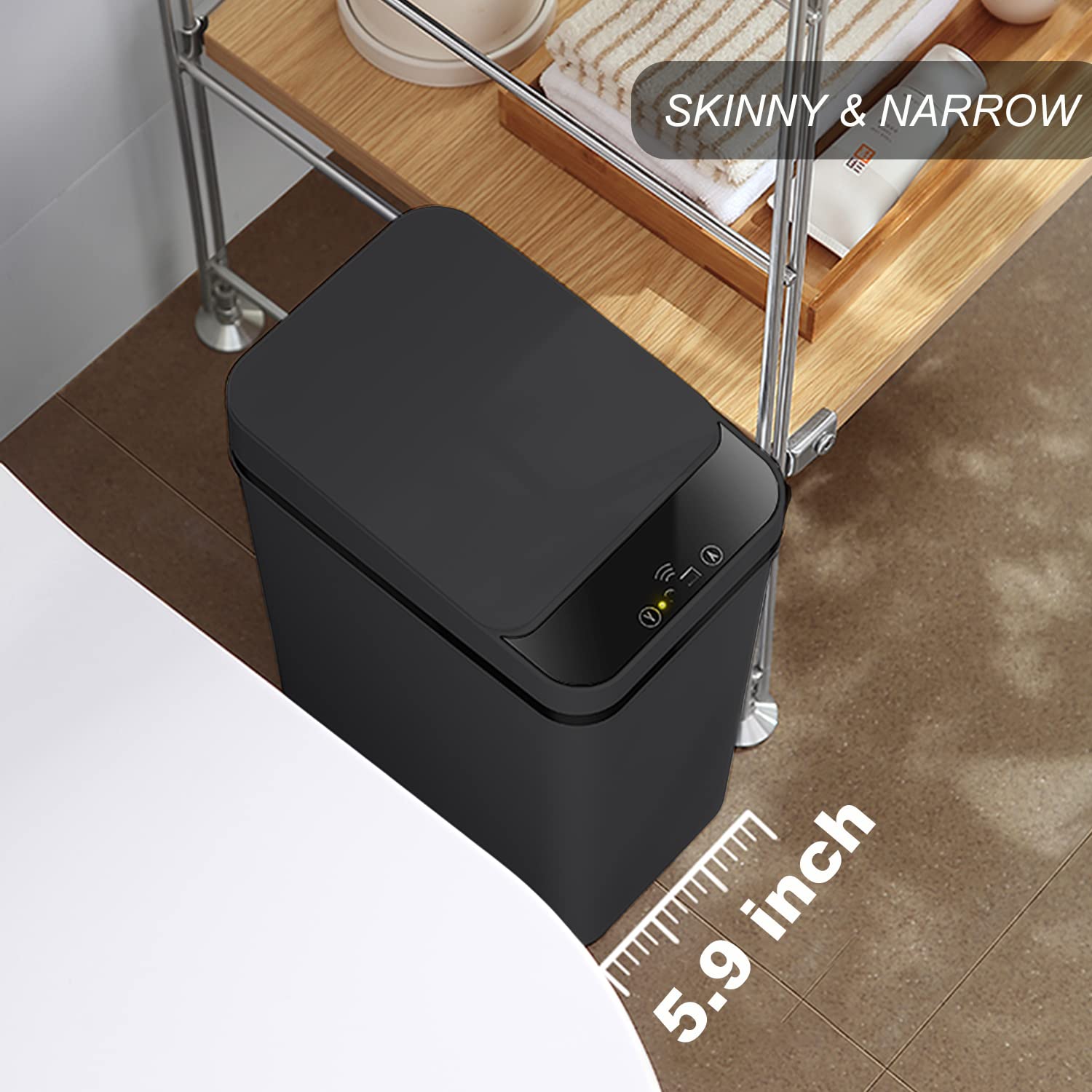 3 Pack - Bathroom Trash Can With Lid - 2.5 Gallon Automatic Trash Cans | Bedroom, Office - Small Smart Garbage Can Touchless - Electric, Narrow - Motion Sensor Trash Can Bathroom ( Matte Black )