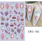 Summer Nail Art Stickers 5D Embossed Ice Cream Cone Nail Stickers 3D Self-Adhesive Lollipop Nail Decals Gold Butterfly Nail Designs Fruit Flower Nail Art Decoration for Women Girls Manicure 3 Sheets