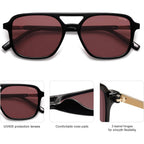SOJOS Retro Aviator Sunglasses for Women Men,Trendy Rectangle Womens Mens Shades Sun Glasses SJ2202 Black Frame/Red Lens