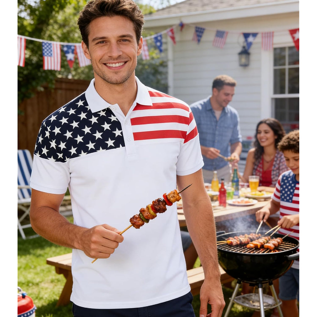 Men'S American Flag Polo Shirt Patriotic Performance Golf Short Sleeve Polo T-Shirts M-Xxl