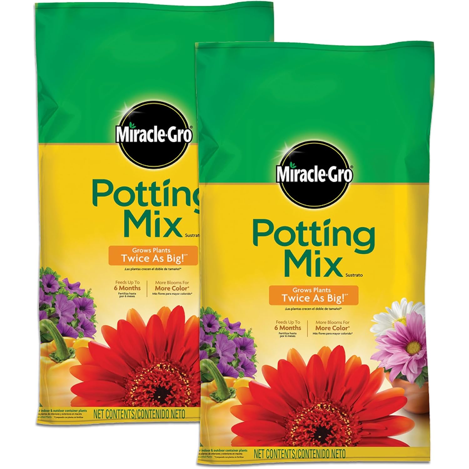 Miracle-Gro Potting Mix, 16 Qt. (2-Pack) | For Container Plants, Flowers, Vegetables, Shrubs, Annuals, Perennials, Potting Soil Mix, Feeds Up To 6 Months