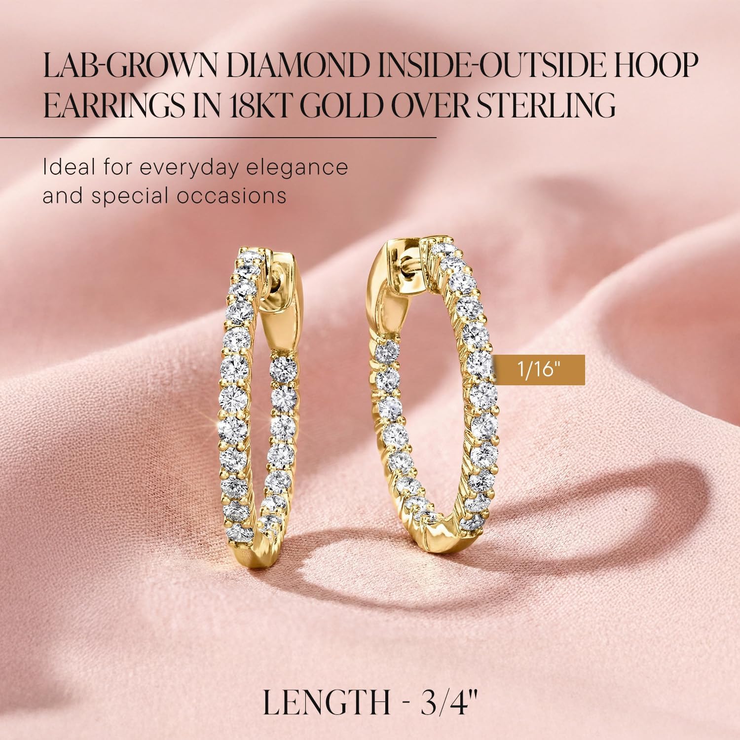Ross-Simons Lab-Grown Diamond Inside-Outside Hoop Earrings in 18kt Gold Over Sterling, Earrings for Women, Silver Jewelry, Christmas, Birthday Gift, 3/4"