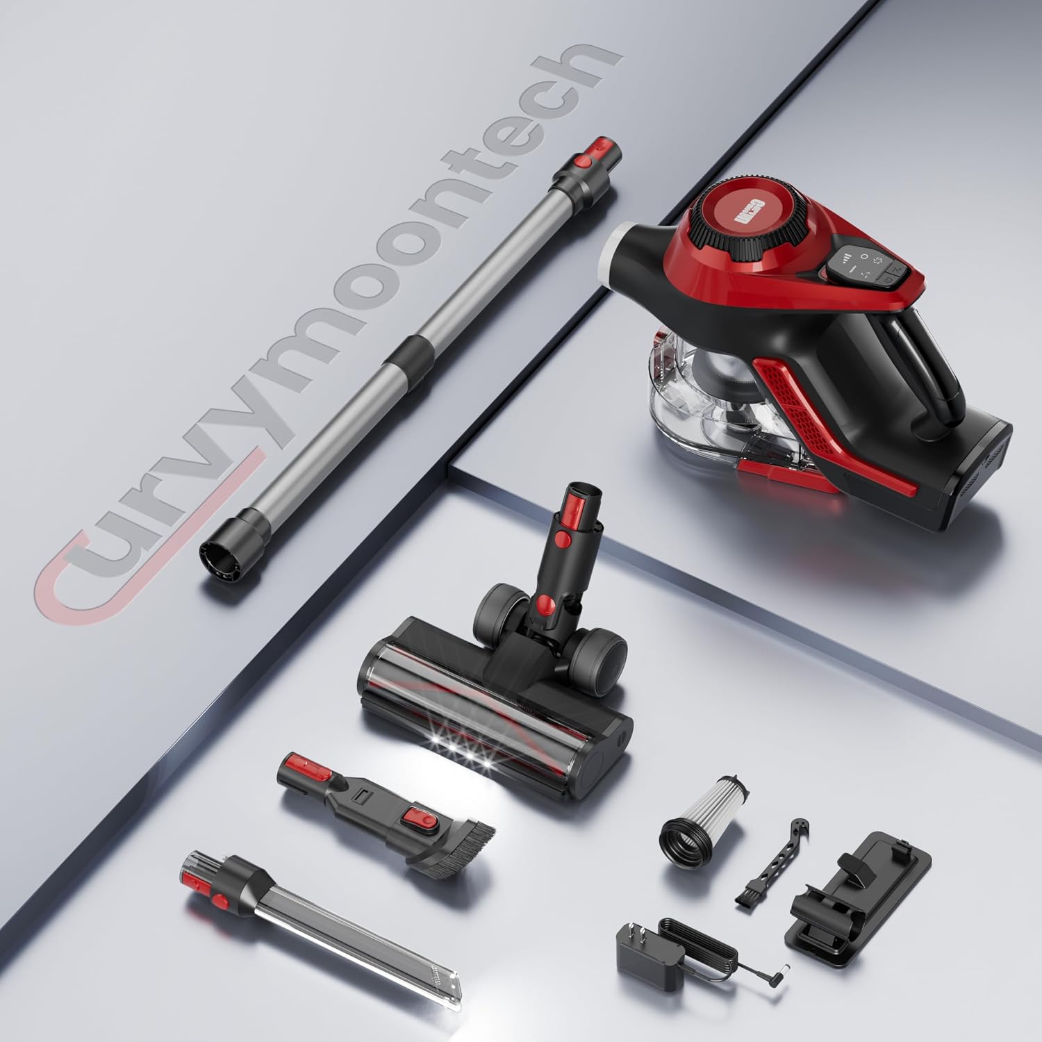 Cordless Vacuum Cleaner For Home, Stick Vacuum 45Kpa, Smart Display & 1.5L Dust Cup, Max 40Mins Runtime, Rechargeable Lightweight Handheld Vavuum For Pet Hair/Carpet/Hardwood Floor/Car (Crimson)