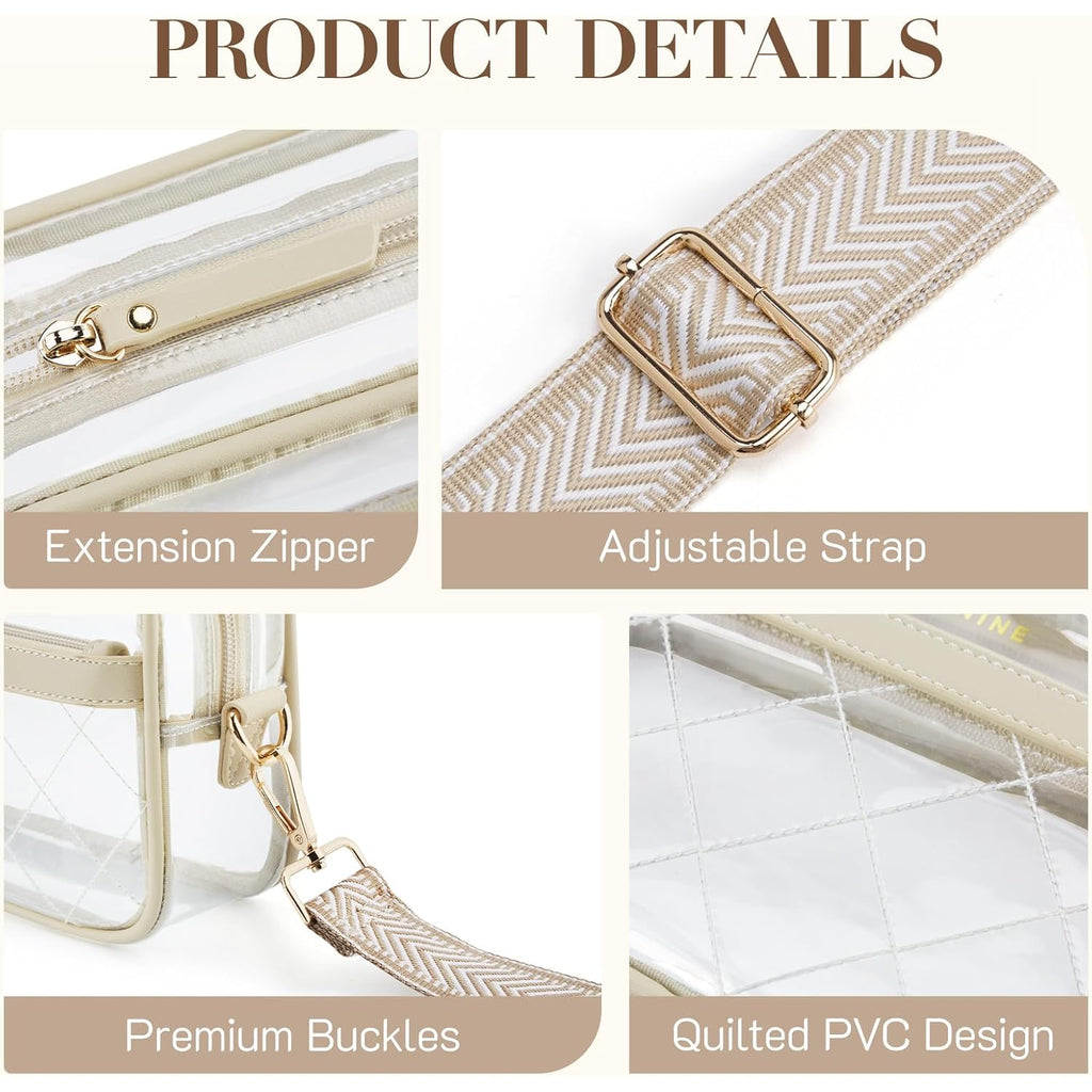 Missnine Clear Bag For Stadium Events Quilted Clear Purse For Women Stadium Approved Pvc Crossbody Concert Bag