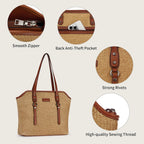Tote Bag For Women,Large Capacity Straw&Vegan Leather Tote Purses For Women,Shoulder Bags For Daily Travel Work Beach