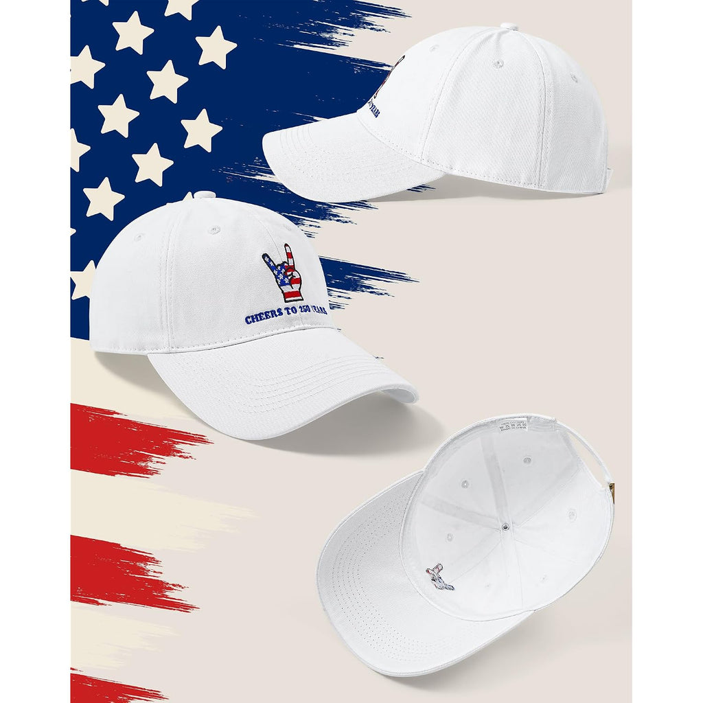 United States 250th Anniversary Celebration Hat, Low Profile Patriotic Cap Adjustable Baseball Cap for Men Women White