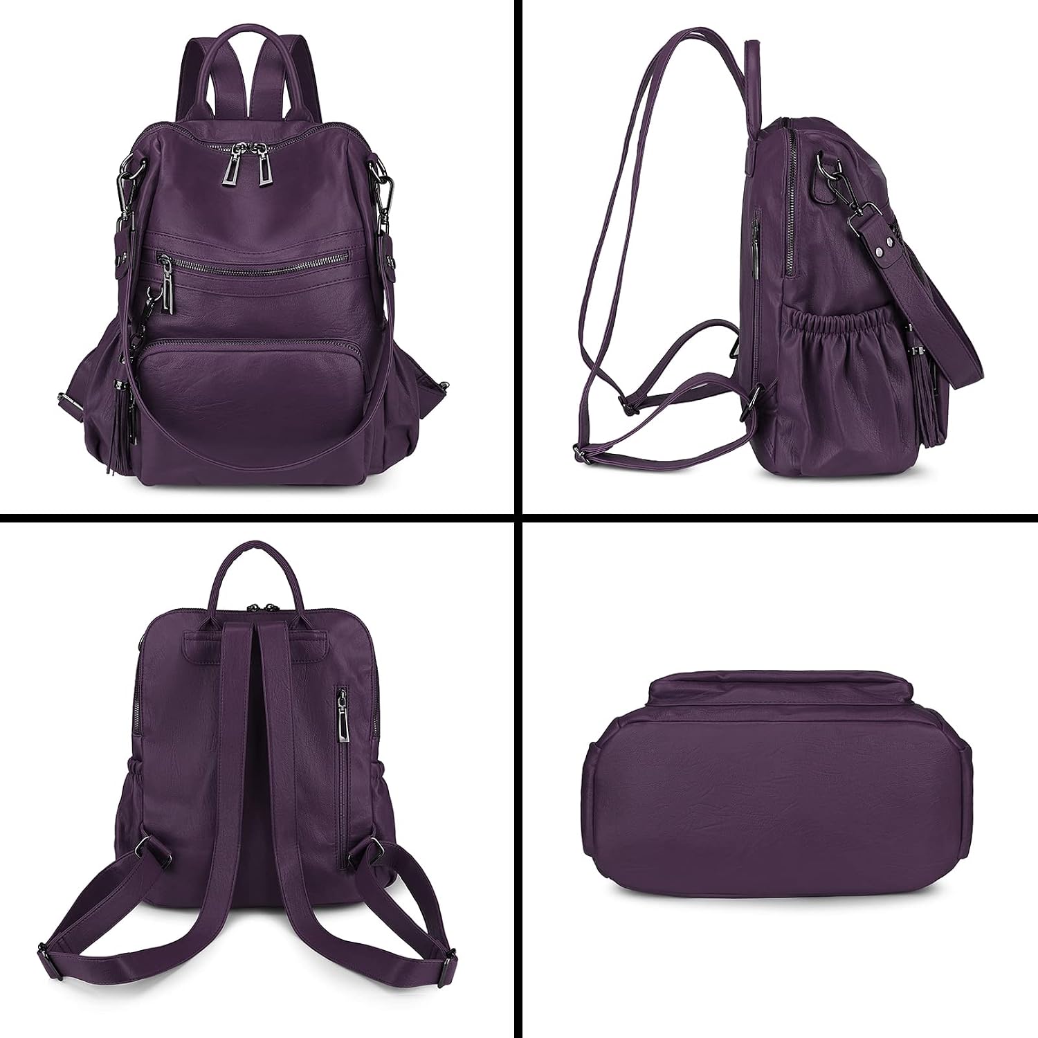Travel Backpack Purse For Women Vegan Leather Ladies Fashion Tassel Shoulder Bag Convertible
