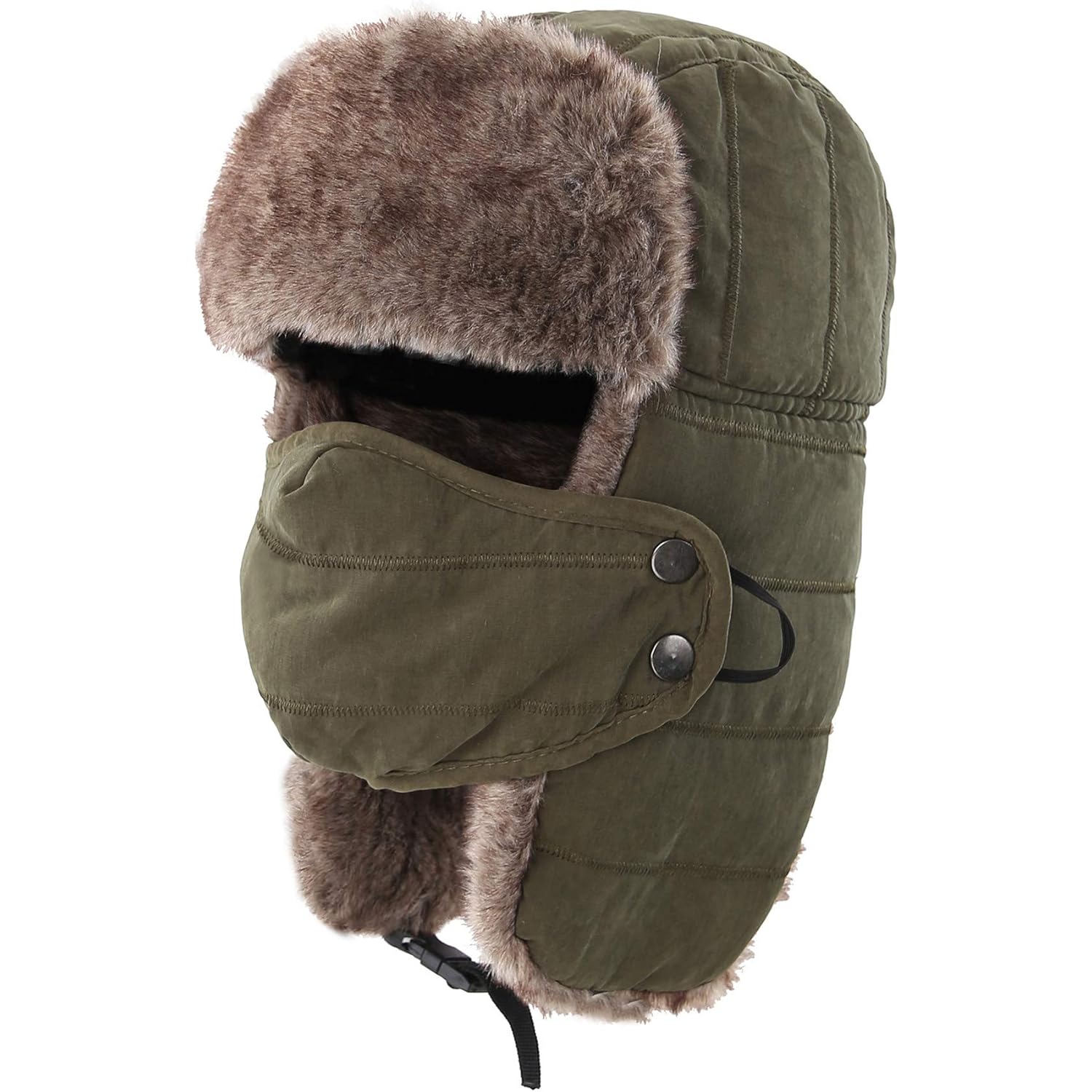 Connectyle Men's Trooper Trapper Hat Warm Winter Hats with Removable Face Mask Earflaps Faux Fur Hunting Outdoor Hat