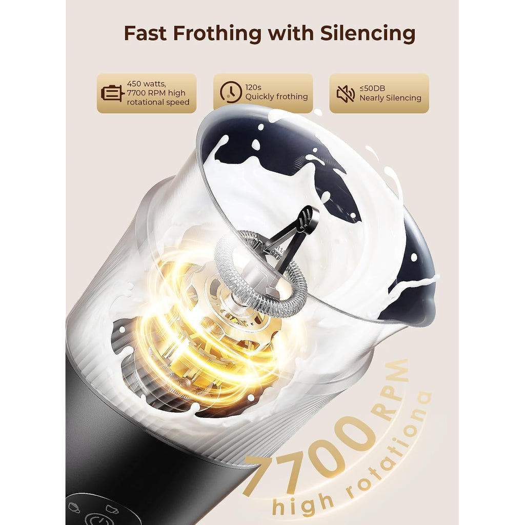 Large Capacity Milk Frother: 4-In-1 Electric Milk Steamer 350Ml, 7700Rpm High Speed, 120S Fast Frothing, Hot & Cold Foam Maker, Helpful Stainless Steel For Latte - Grayish Black