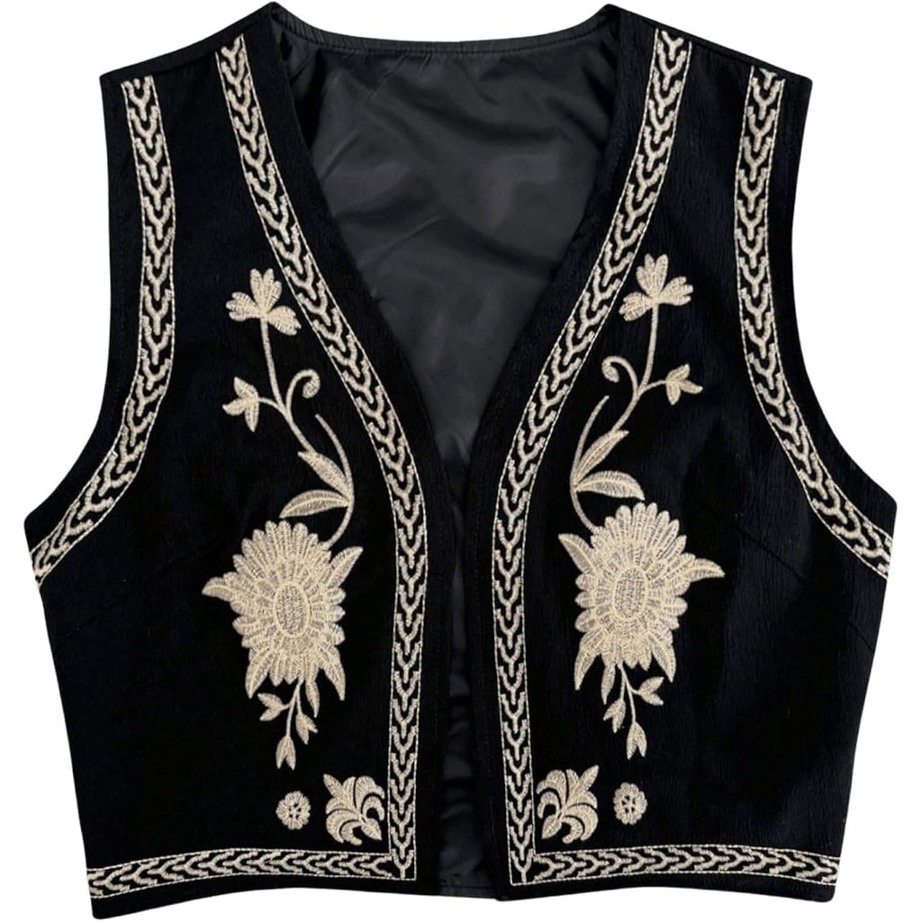 Verdusa Women'S Cowgirl Vest Western Outfit Linen Vest Embroidered Boho Tops