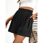 Womens Shorts Casual 2026 Spring Summer Elastic High Waisted Pleated Cotton Shorts Beach Vacation Outfits Pockets