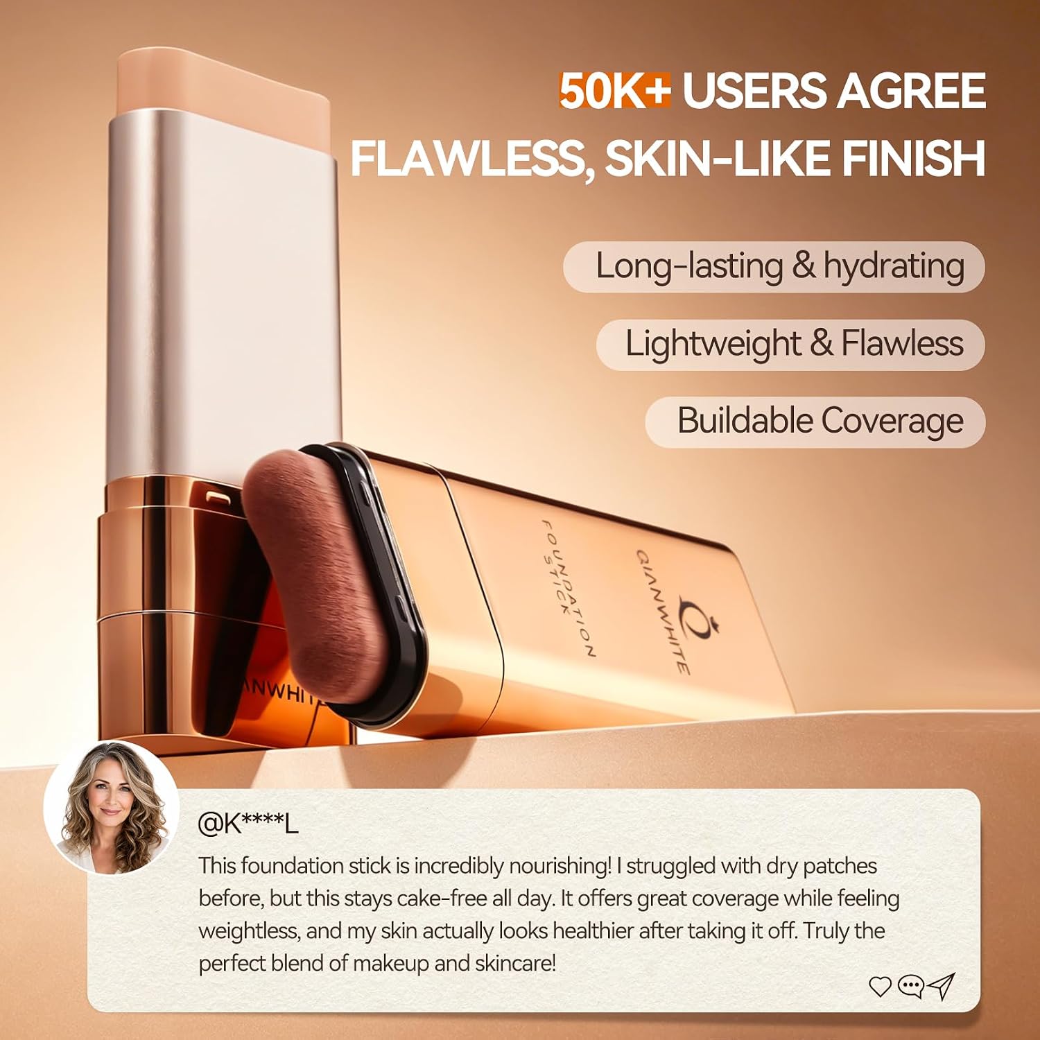 Korean Foundation Stick Foundation For Mature Skin Tint, Buildable Light To Medium Coverage Foundation Makeup Concealer, Dual-Ended With Brush For All Skin - Natural Finish (Natural)
