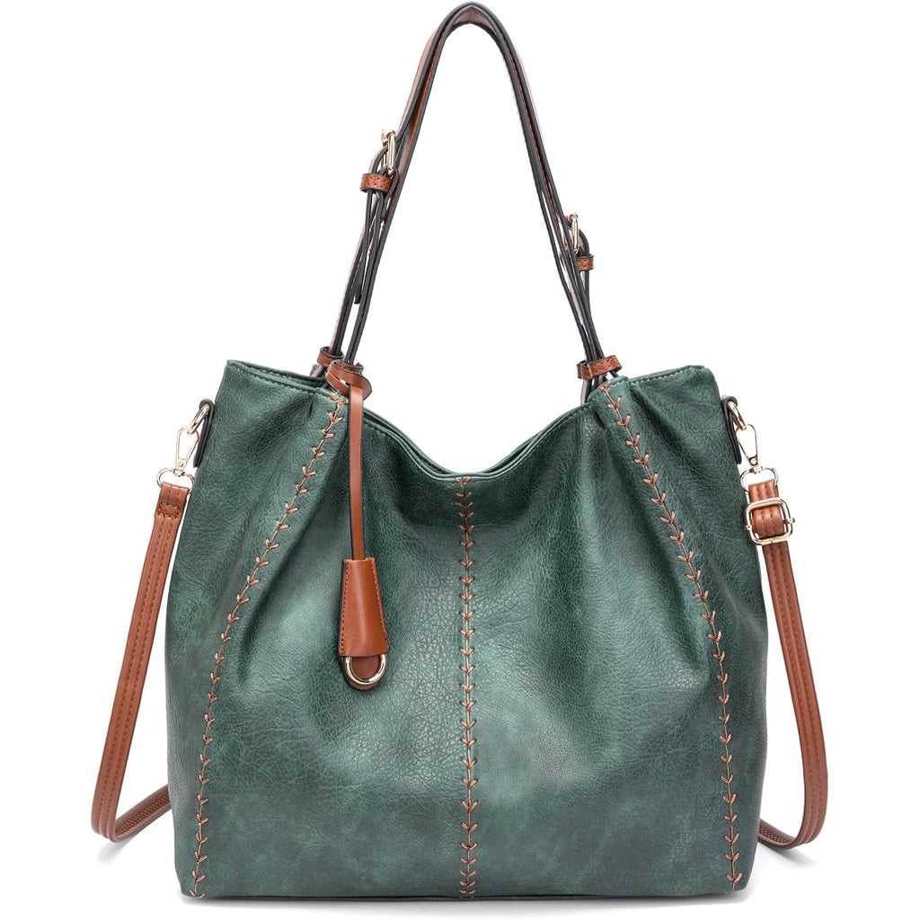 Vintage Pu Hobo Shoulder Bag, Bucket Tote With Rivet Detail Purse