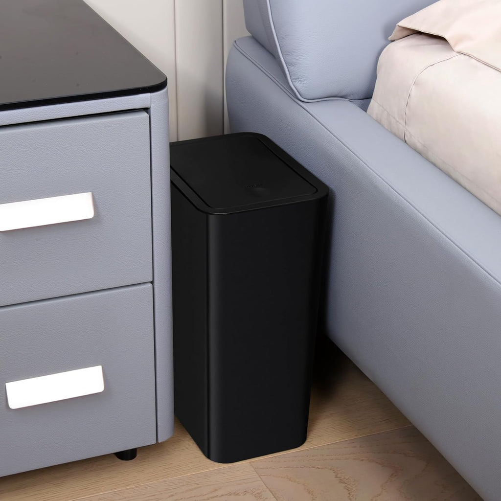 TIPGO Bathroom Trash Can with Lid, 10 Liter/ 2.6 Gallon Slim Garbage Can, Small Trash Bin Waste Basket with Pop-Up Lid for Kitchen, Bedroom, Living Room, Office (Black)