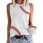 Baseball O-Neck Tank Women Print Baseball Tanks Cute Workout Graphic Casual Summer Sleeveless Vest Top White-02