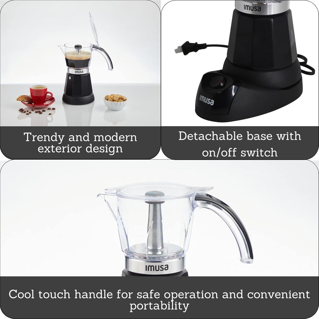 IMUSA 6 or 3 Cup Electric Espresso Maker Black Coffee Machine for Cuban Coffee, Moka and Espresso Drinks