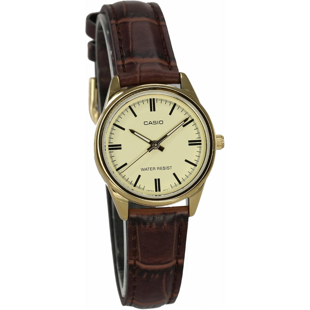 Casio Women'S Ltp-V005Gl-9A Brown Genuine Leather Band Analog Watch