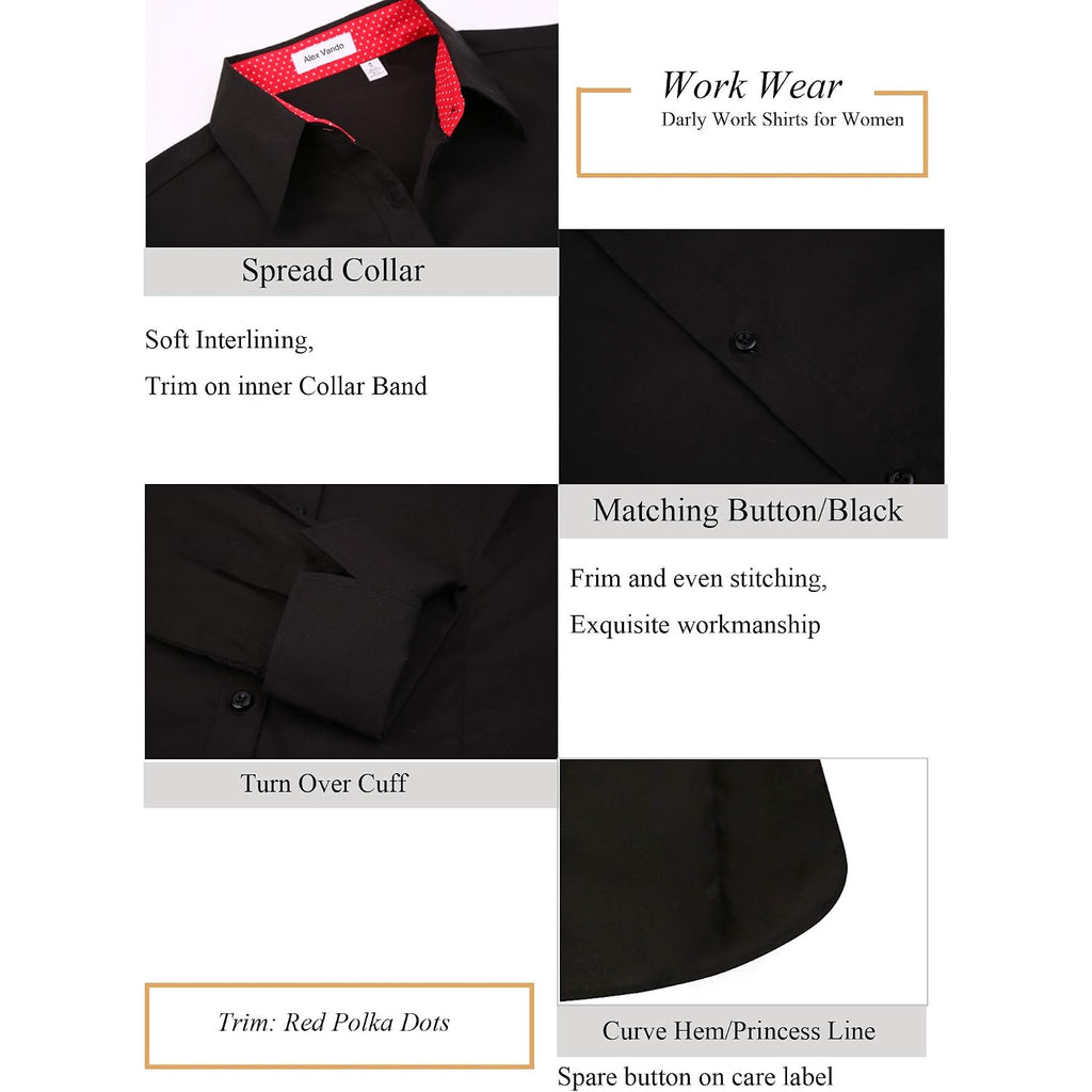 Alex Vando Womens Dress Shirts Wrinkle Free Regular Fit Long Sleeve Stretch Work Shirt