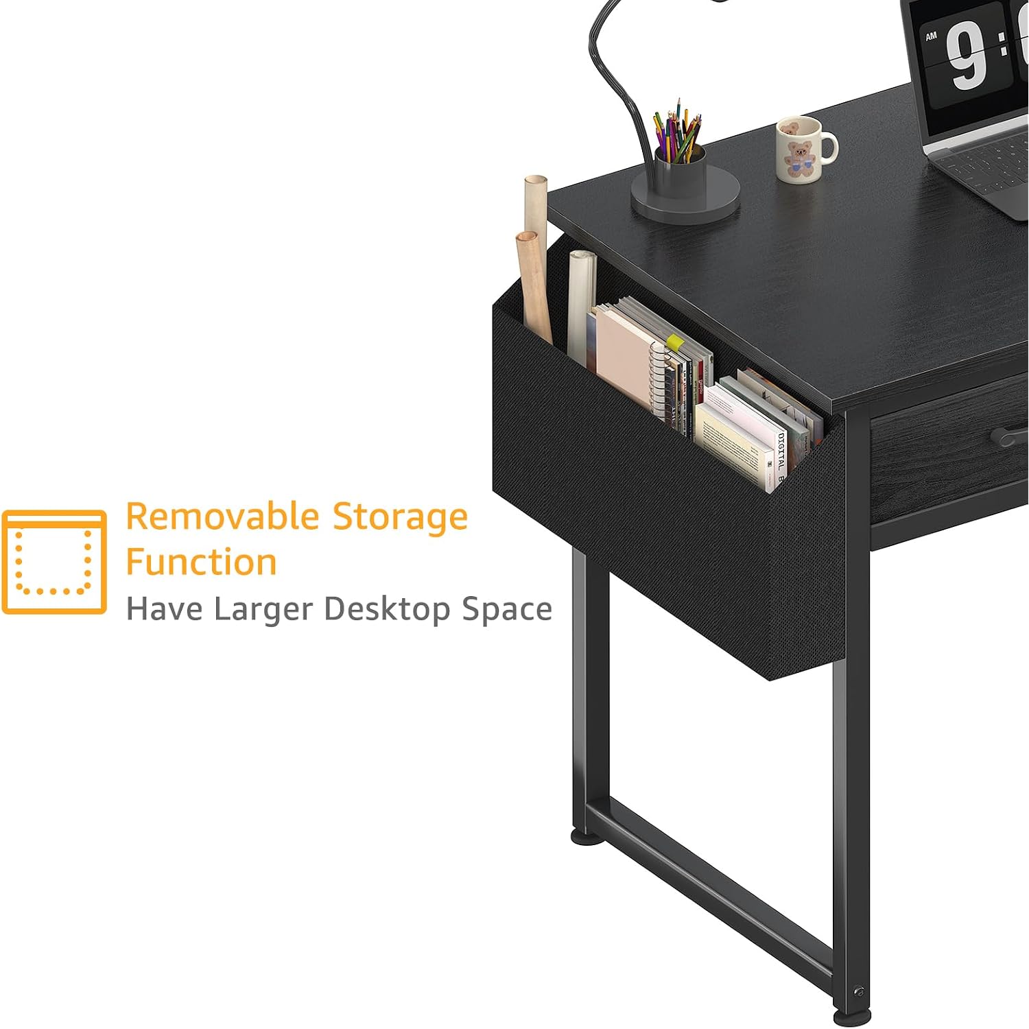 Dlisiting Small Desk With Fabric Drawers For Bedroom, 32 Inch Gaming Desk With 2 Drawers For Small Space, Study Writing Table Pc Desks, Black