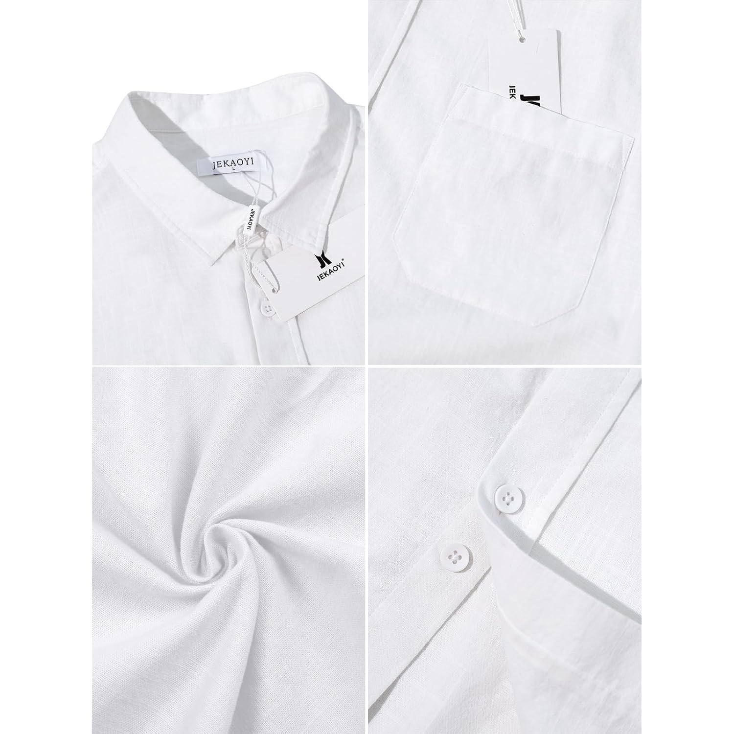 Jekaoyi Button Down Linen Shirts For Men Casual Long Sleeve Regular Fit Cotton Beach Shirts With Pocket