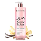 Olay Super Serum Hand & Body Lotion For Dry Skin, 24Hr Long Lasting Hydration, 5+ Ingredient Complex For Bright Even Firm Luminous Skin, Sweet Vanilla & Soft Wood Scent, 18.5 Fl Oz