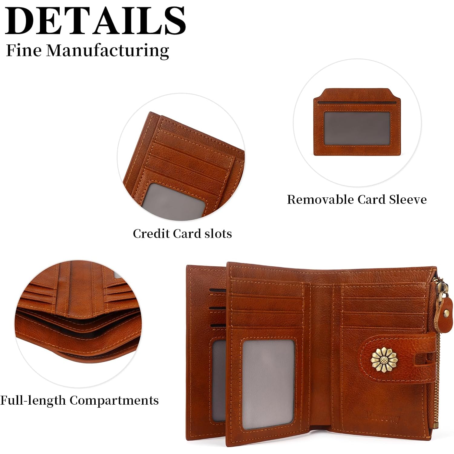 Wallet Women,RFID Blocking Leather Womens Wallet Bifold Compact Card Holder Small Wallet for Women with Removable ID Window Brown