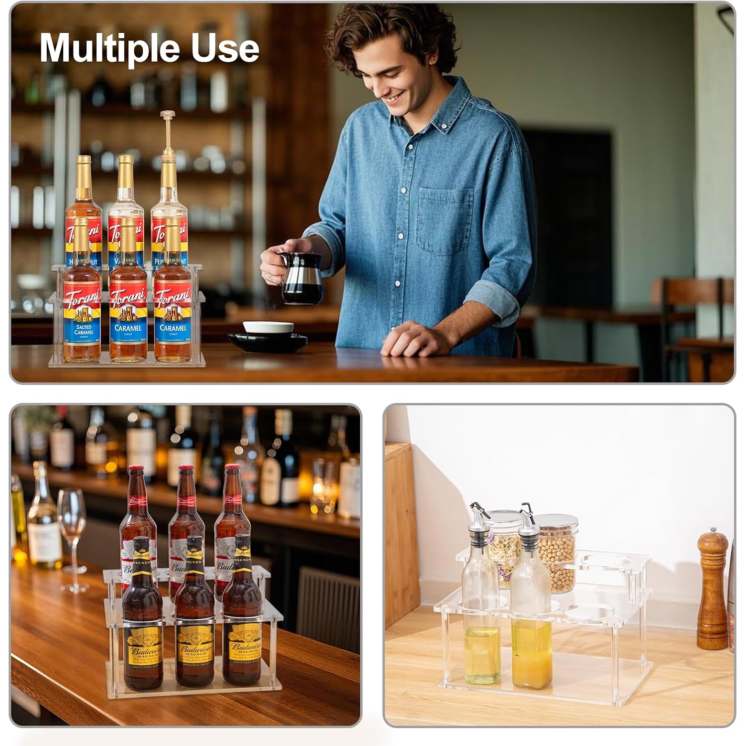 Acrylic Coffee Syrup Organizer, 2 Tier Coffee Syrup Rack (6 Bottle Capacity), Syrup Bottle Holder Stand For Coffee Bar, Kitchen Countertop Syrups, Condiments And Wine (Transparent)