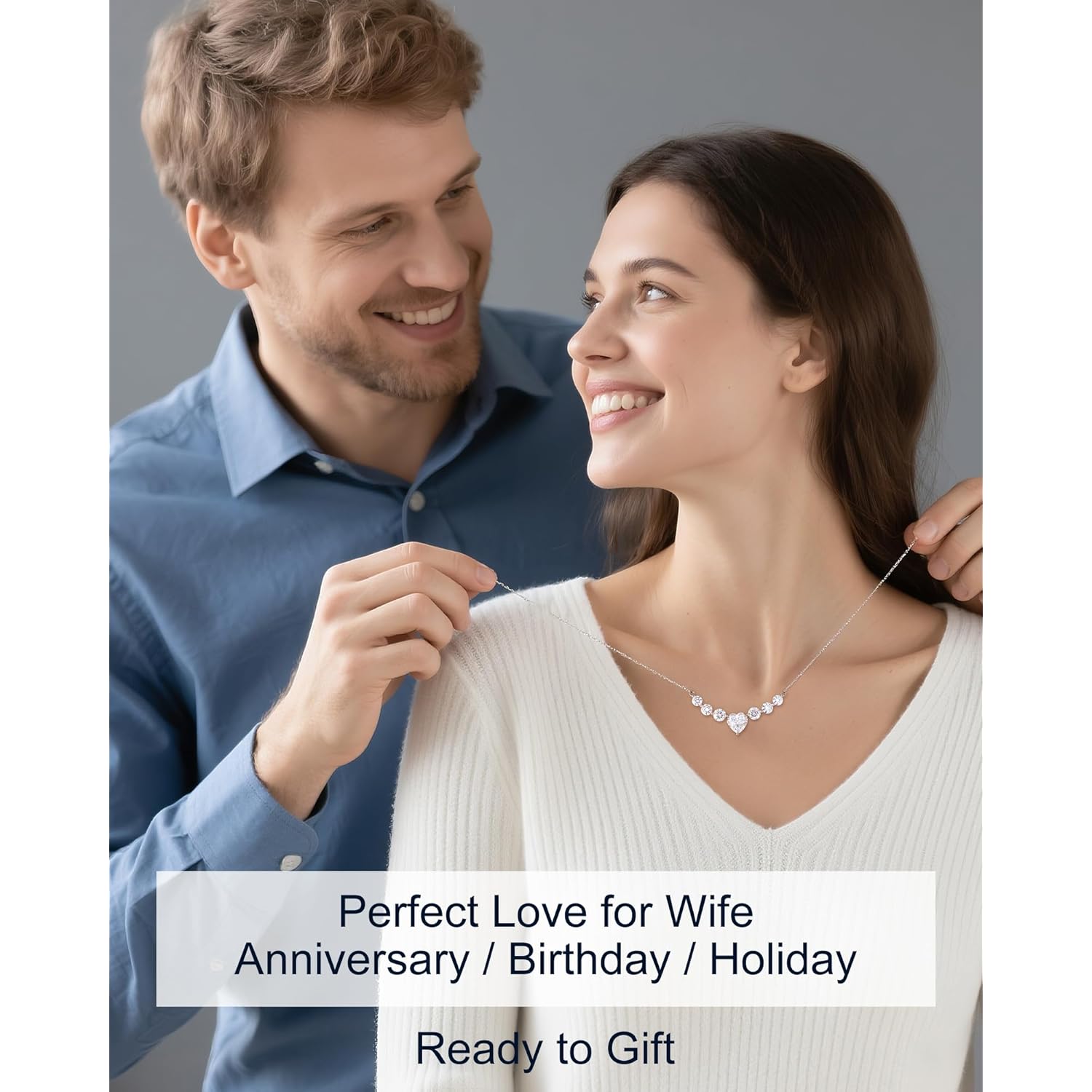 Moissanite Necklace for Women, 1.7-7.6 Carat Heart Necklace Engraved 'I LOVE YOU' Gift for Wife, Wedding Anniversary Birthday Gifts for Women, Jewelry Gifts for Her Wife Mom Girlfriend Lady
