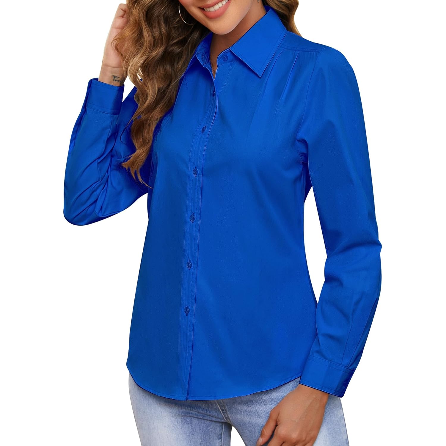 Wrinkle Free Womens Button Down Shirts for Women Long Sleeve Stretch Business Office Formal Work Blouses Tops
