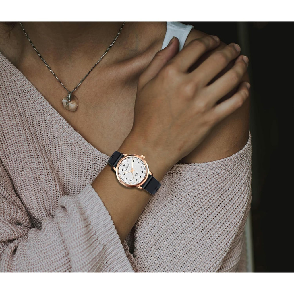 Fashion Quartz Wrist Watch, Waterproof Analog Display, Rubber Silicone Bands, Easy Read Dial, Casual Sport Style Minimalist Watch for Women Ladies Students