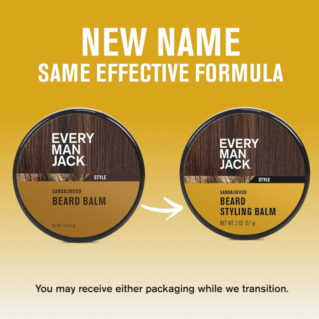 Every Man Jack Beard Styling Balm - Light Sandalwood Scent - Moisturize, Strengthen, and Style Your Beard - Medium Hold - Made w/Naturally Derived Ingredients like Candelilla Wax and Shea Butter - 2oz