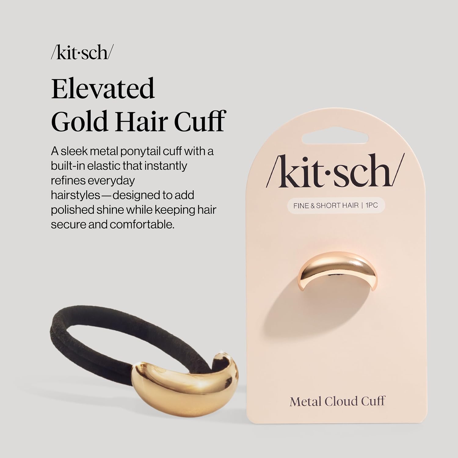 Kitsch Gold Hair Cuff - Metal Ponytail Cuff For Braids, Updos & Everyday Hairstyle | Durable & Elegant Hair Ties | Girl Fashion Accessories - Small, 1Pc
