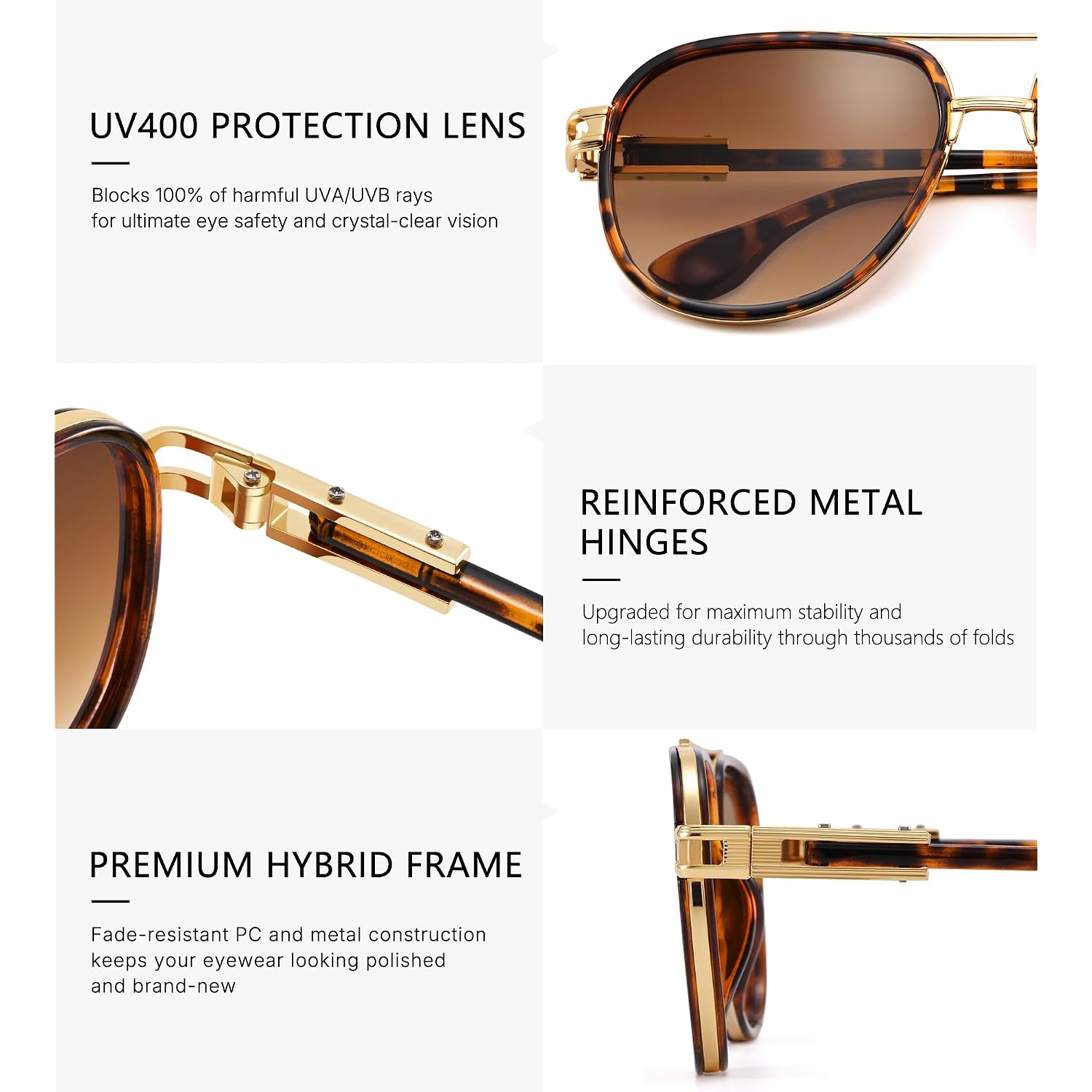 RAYSOL Retro Oversized Aviator Sunglasses for Women Men Metal Double Bridge Aviators Sun Glasses Leopard Frame/Gradient Lens