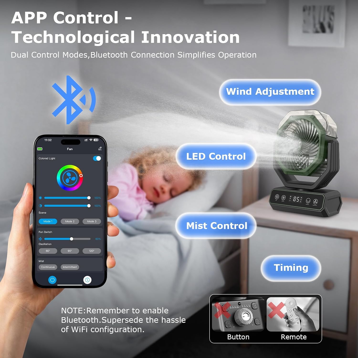 Portable Fan For Bedroom,40000Mah Rechargeable Desk Fan With Smart App Remote Control,Misting Fan With Rgb Lights,Timer,5 Speed Camping Fan For Travel,Tents,Beach,Office,Outdoor-Army Green