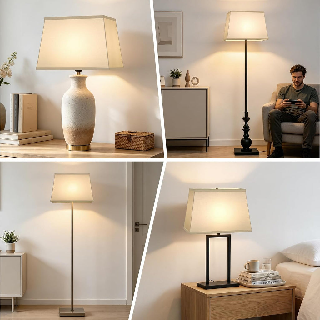 Rectangle Lamp Shades Set Of 2, Top 7"X12.5",Bottom 9"X15",Height 10",White | Square Large Lampshades For Table Lamps Floor Lamps, Spider, Harp Holders Included, Natural Linen Replacement, Easy Assembly